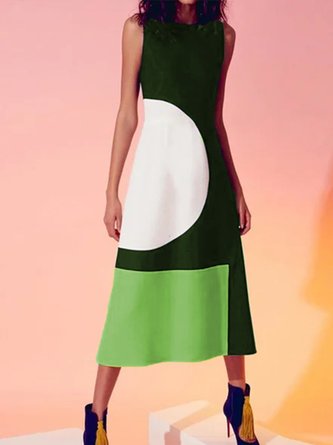 A-Line Crew Neck Color-Block Sleeveless Formal Mini Dress