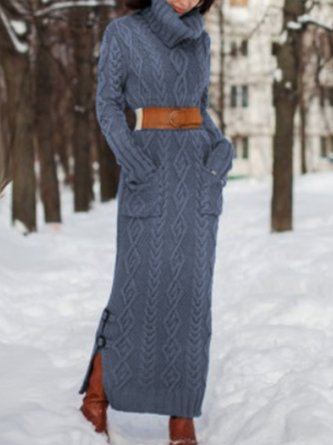 High Neck Long Sleeve Sweater Dress