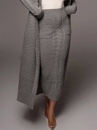 Plain High Waist Plain Sweater  Skirt