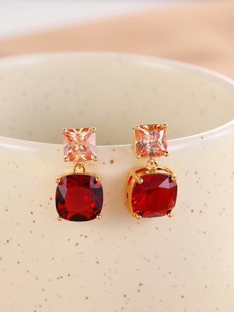 Red Gemstone Geometric Stud Earrings Valentine's Day Party Wedding Jewelry