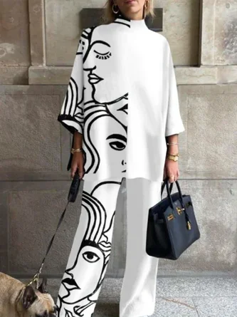 Urban Abstract Print Fashion Wide leg  Pants