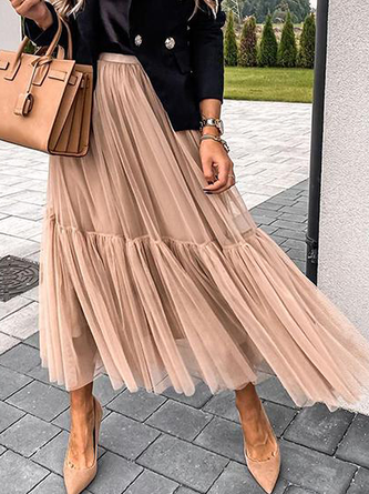 Elegant Loose Plain Long Skirt
