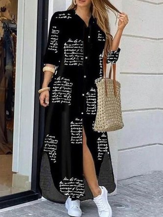 Loose Text Letters Print  Urban Shirt Collar Dress