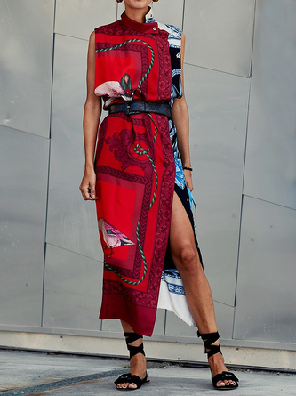 Loose Urban Asymmetrical Sleeveless Midi H-Line Dress