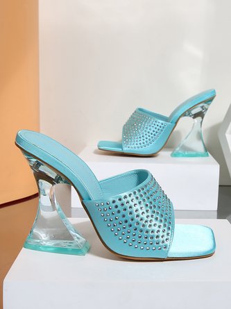 Fashion Rhinestone Crystal Spool Heel Mule Sandals