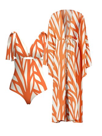 Vacation V Neck Printing Geometric One Piece With Cover Up