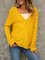 Yellow Paneled Cotton-Blend V Neck Long Sleeve Top