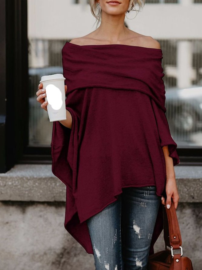 Batwing Solid Asymmetrical Casual Top