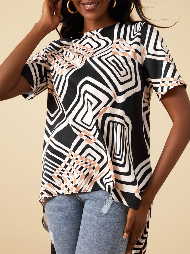 Daily Printed Crew Neck Short Sleeve Top
