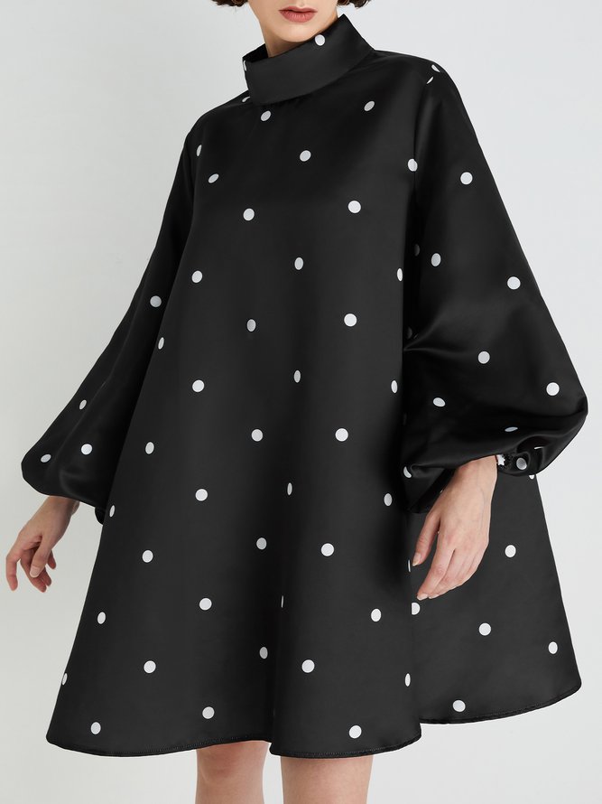 Loose Elegant Polka Dots Long Sleeve Mini Dress