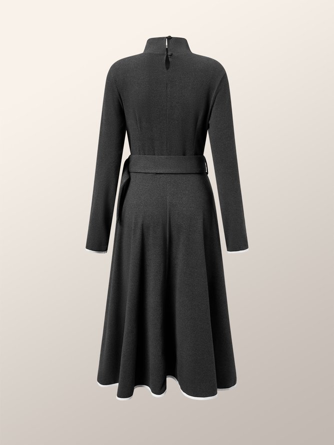 Regular Fit Elegant Turtleneck Long sleeve Midi Dress