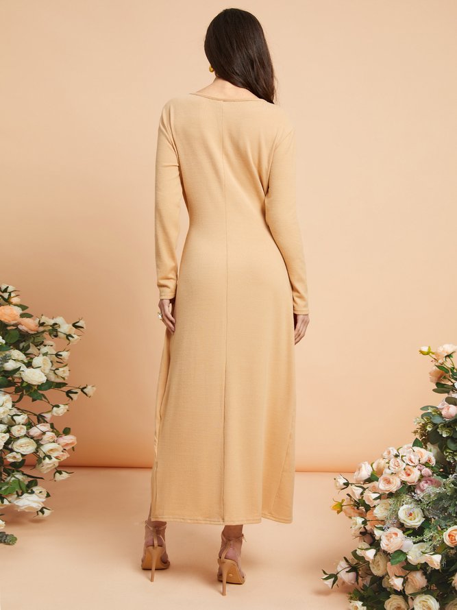 Long sleeve Regular Fit Plain Elegant Long Dress