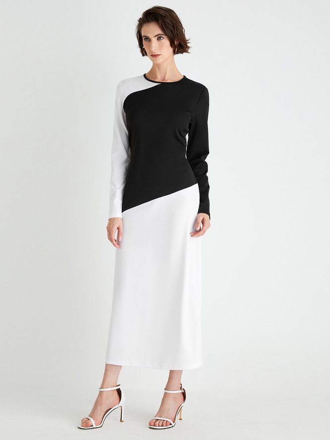 Crew Neck Slim Fit Color Block Dress