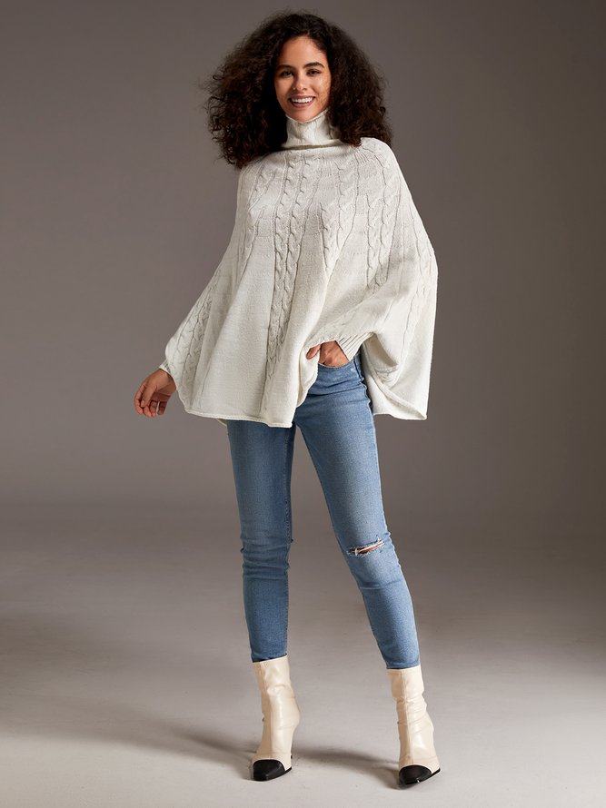 Long Sleeve High Neck Loosen Solid Daily Sweater