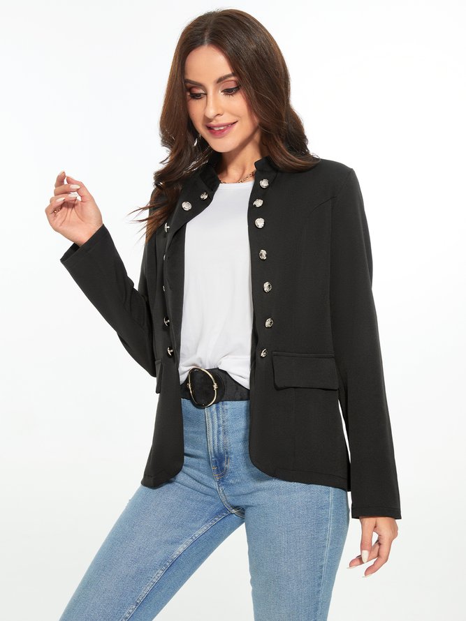 Black Long Sleeve Shift Buttoned Solid Jacket