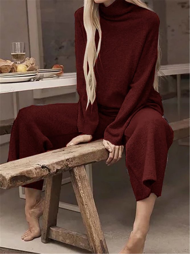 Turtleneck Long Sleeve Knitted Two Pieces Sets Suit