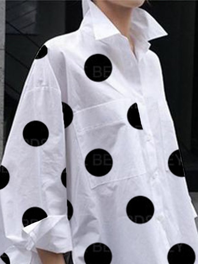 Shirt Collar Polka Dots Shift Elegant Top