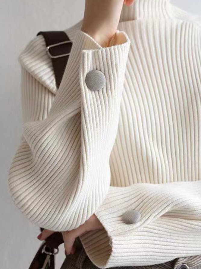 Long Sleeve Plain High Neck Sweater