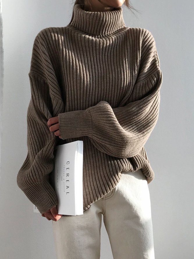 Casual Long Sleeve Plain Loosen Sweater