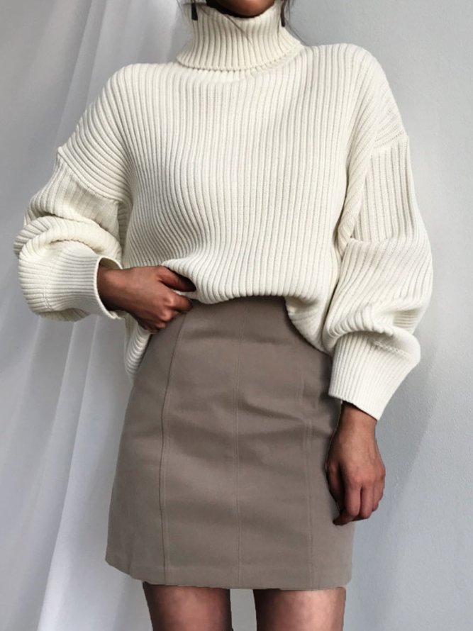Casual Long Sleeve Plain Loosen Sweater