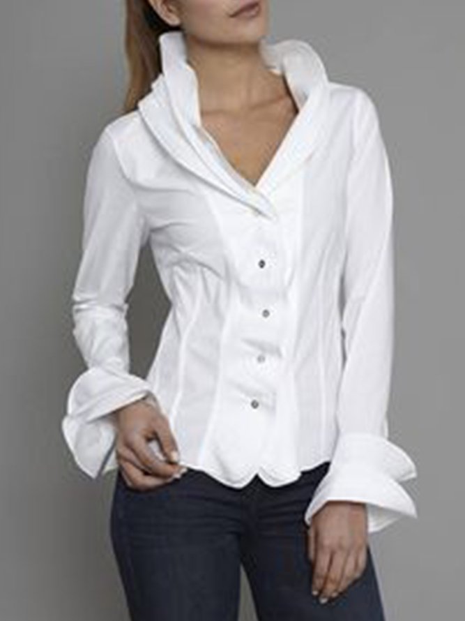 Long Sleeve Elegant Solid Stand Collar Shirt