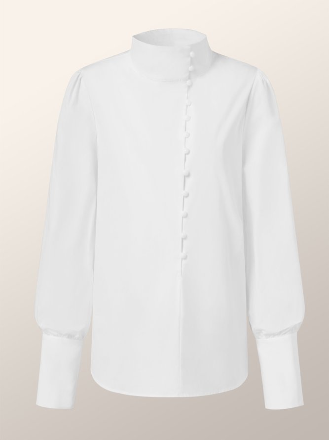 Elegant Stand Collar Long sleeve Solid Shirt