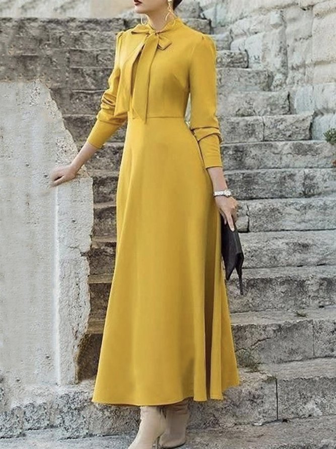 Regular Fit Elegant Plain Long Sleeve Maxi Dress