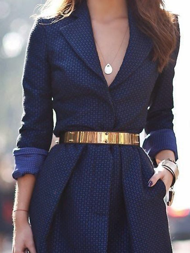 Shawl Collar Plain Regular Fit Elegant Dress
