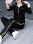 Sports Outdoor Zipper 3/4 Sleeve Plain Top With Pants