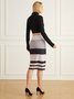 Urban Turtleneck Striped Long Sleeve Tight Midi Dress