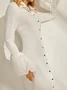 Shirt Collar Long Sleeve Elegant Regular Fit Midi Dress