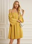 Frill Sleeve Boat Neck Simple  Woven Dress