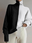 Fall Turtleneck Simple Long Sleeve A-Line Color-block Daily Sweater