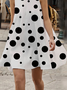 Loose Urban Stand Collar Sleeveless Polka Dots Skirt Dress
