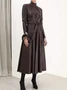 Micro-Elasticity Pu Elegant Stand Collar Long Sleeve Faux Leather Maxi Dress With Belt