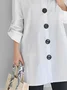 Daily Loose Casual Buttoned Stand Collar Plain Blouse